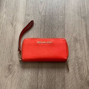 Orange Michael Cors Saffiano Leather Continental Wallet
